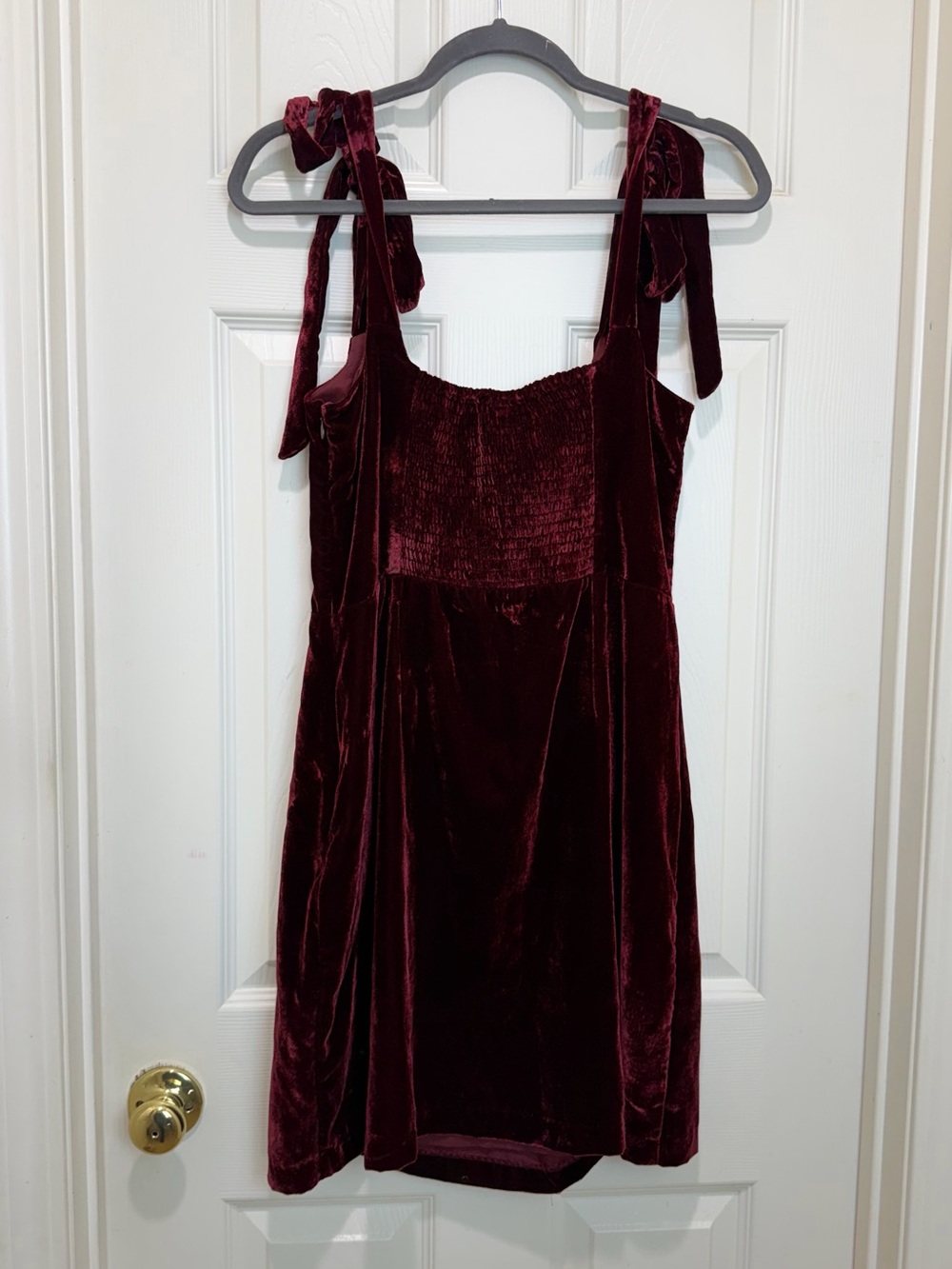 House of Harlow 1960 Burgundy Velvet Tie-Shoulder Mini Dress - Picture 3 of 8